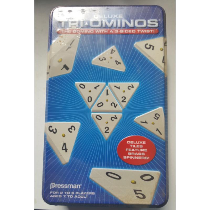 Deluxe Tri-Ominos Game 3-Sided Spinners in Metal Tin